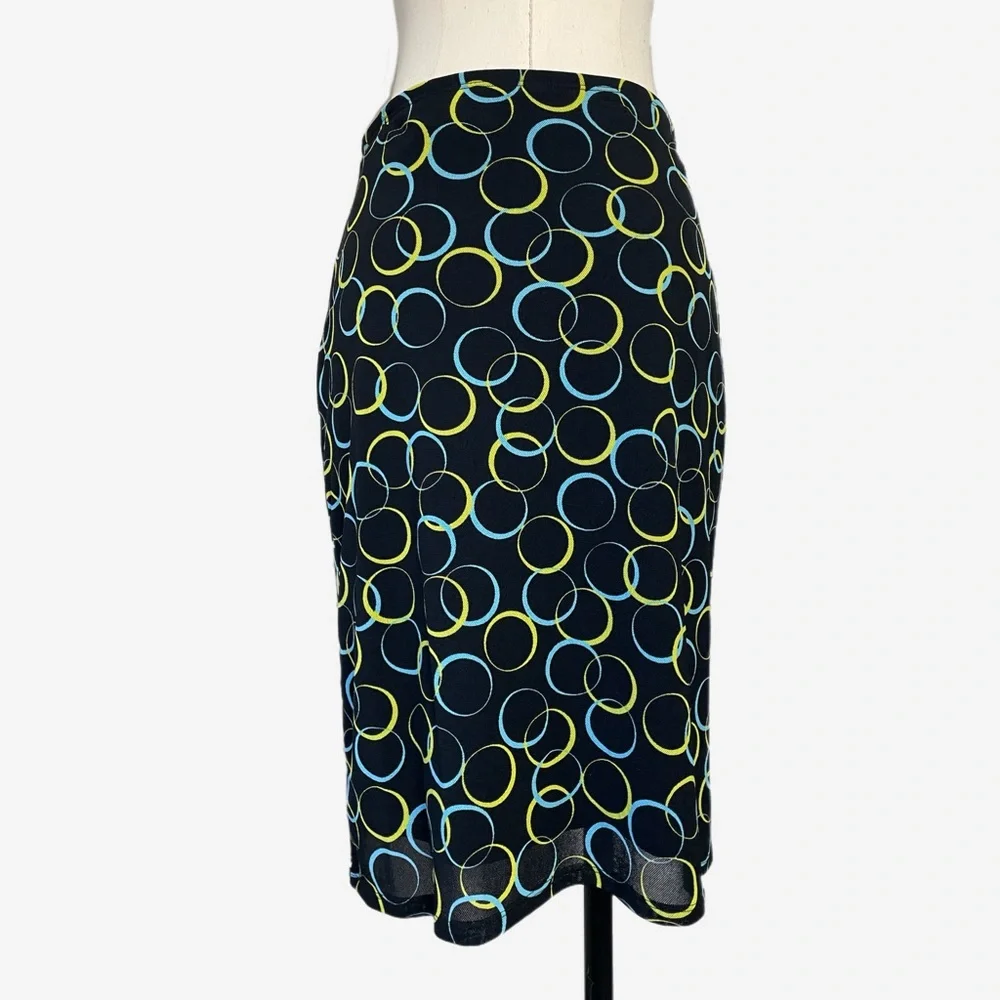 Vintage Y2K New York & Co. Black mesh stretchy geometric print mini skirt mod S